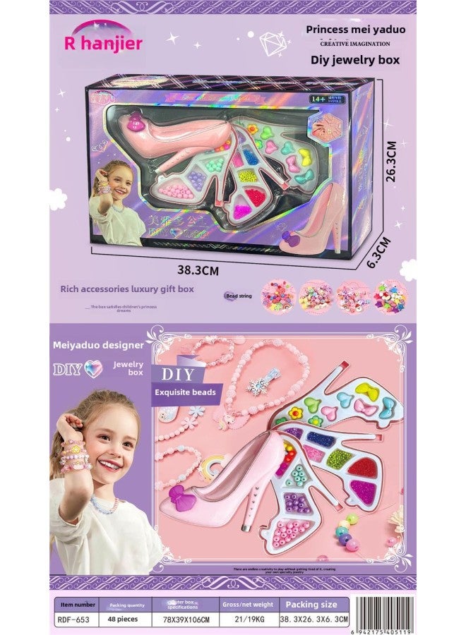 Daughter's Treasure Chest Jewelry Box Princess Children's Bracelet Beaded Diy Handmade Girl's Birthday Gift Toy-Color:Rdf-653 (minimum Batch Of 48) - Image 1