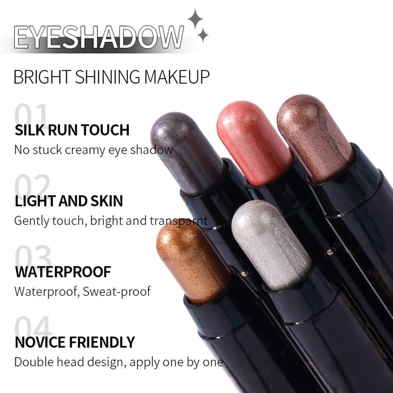 WEERSHUN 6PCS Shimmer Eyeshadow Stick Set, Eye Highlighter Brightener Stick for Older Women Waterproof Pigmented, Long-Lasting Crease-Proof Smudgeproof Eye Shine, Easy Application (6-Pack) - Image 5
