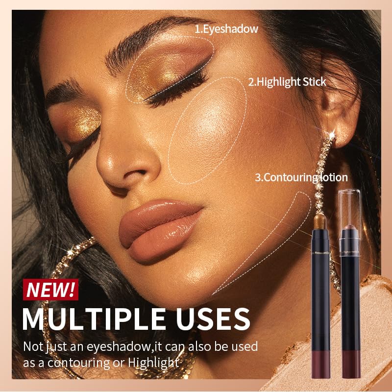 WEERSHUN 6PCS Shimmer Eyeshadow Stick Set, Eye Highlighter Brightener Stick for Older Women Waterproof Pigmented, Long-Lasting Crease-Proof Smudgeproof Eye Shine, Easy Application (6-Pack) - Image 2