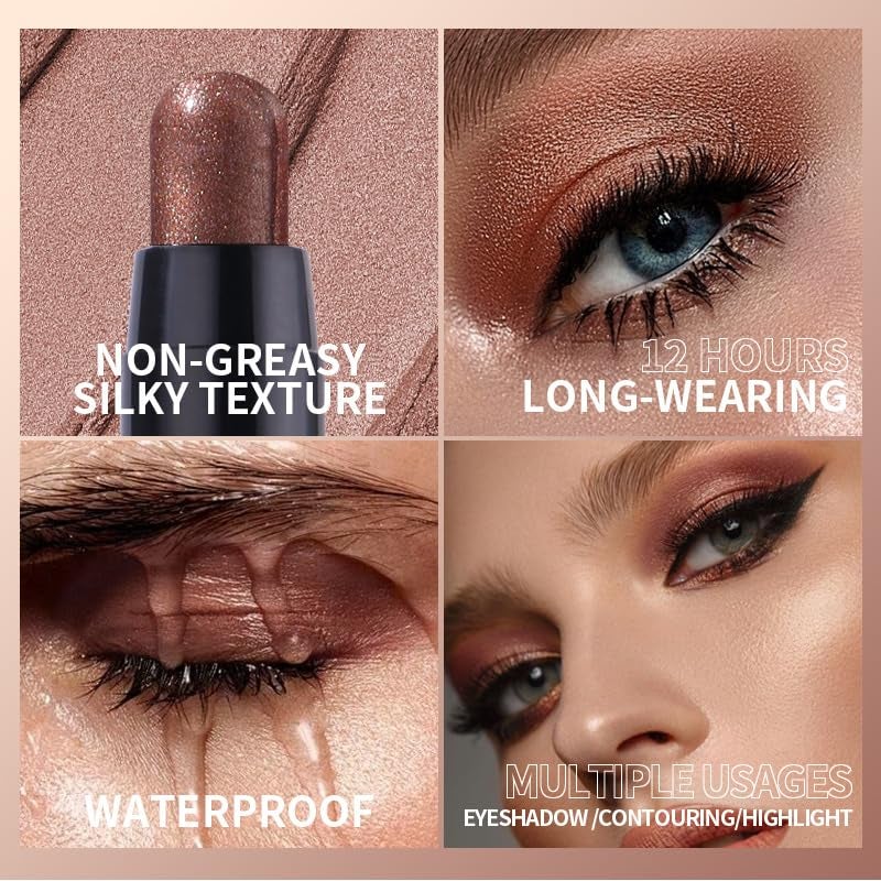WEERSHUN 6PCS Shimmer Eyeshadow Stick Set, Eye Highlighter Brightener Stick for Older Women Waterproof Pigmented, Long-Lasting Crease-Proof Smudgeproof Eye Shine, Easy Application (6-Pack) - Image 3