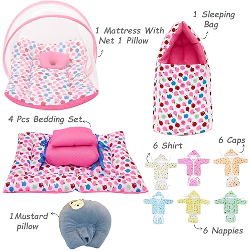 Infantbond 60 in 1 Summer Season New Born Baby Complete Daily Items Combo | Baby Gift Set (0-6 Months) (Pink Moon) - Image 3