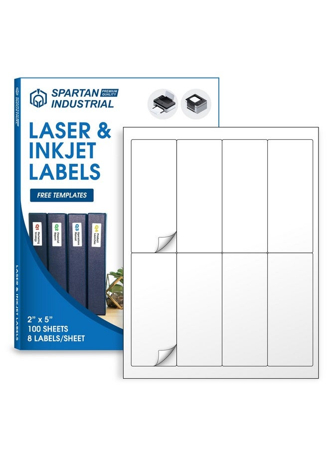 Spartan Industrial Spartan Industrial Printable Laser and Inkjet Labels - 2" X 5" White Sticker Labels - 100 Sheets, 800 Total Mailing Labels for Packages, Addresses, Organizing  - Image 1