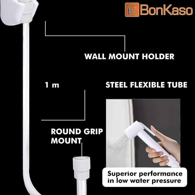 BonKaso Hf Classic Abs Health Polished Faucet with High Pressure 1 Metre PVC Tube and HookWhiteJet Spray for Toilet - Image 4