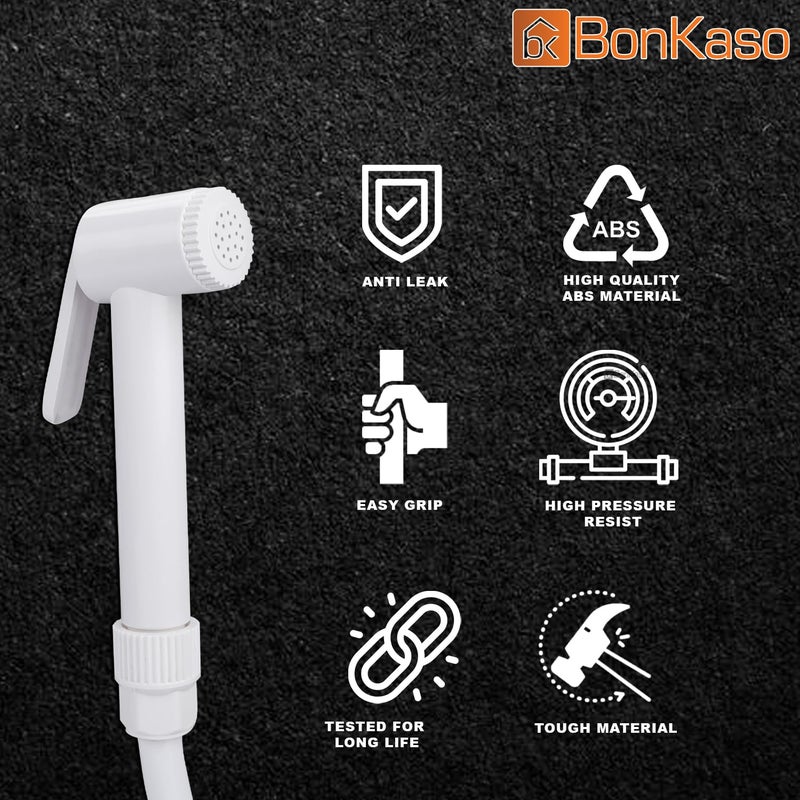 BonKaso Hf Classic Abs Health Polished Faucet with High Pressure 1 Metre PVC Tube and HookWhiteJet Spray for Toilet - Image 2