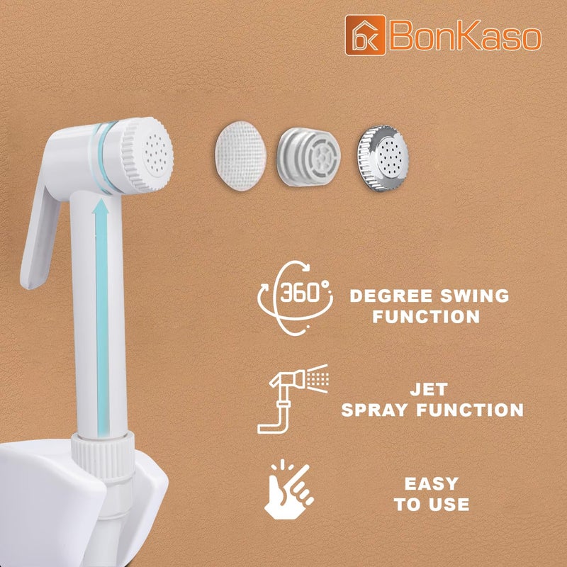 BonKaso Hf Classic Abs Health Polished Faucet with High Pressure 1 Metre PVC Tube and HookWhiteJet Spray for Toilet - Image 3
