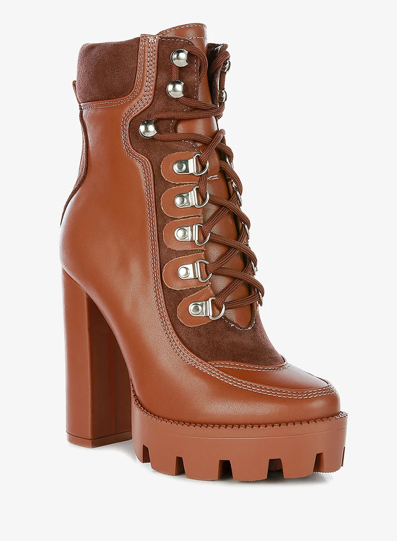 London Rag Tan and Brown High Heel Lace-Up Biker Boot in Tan Black for Women | Best Price UAE