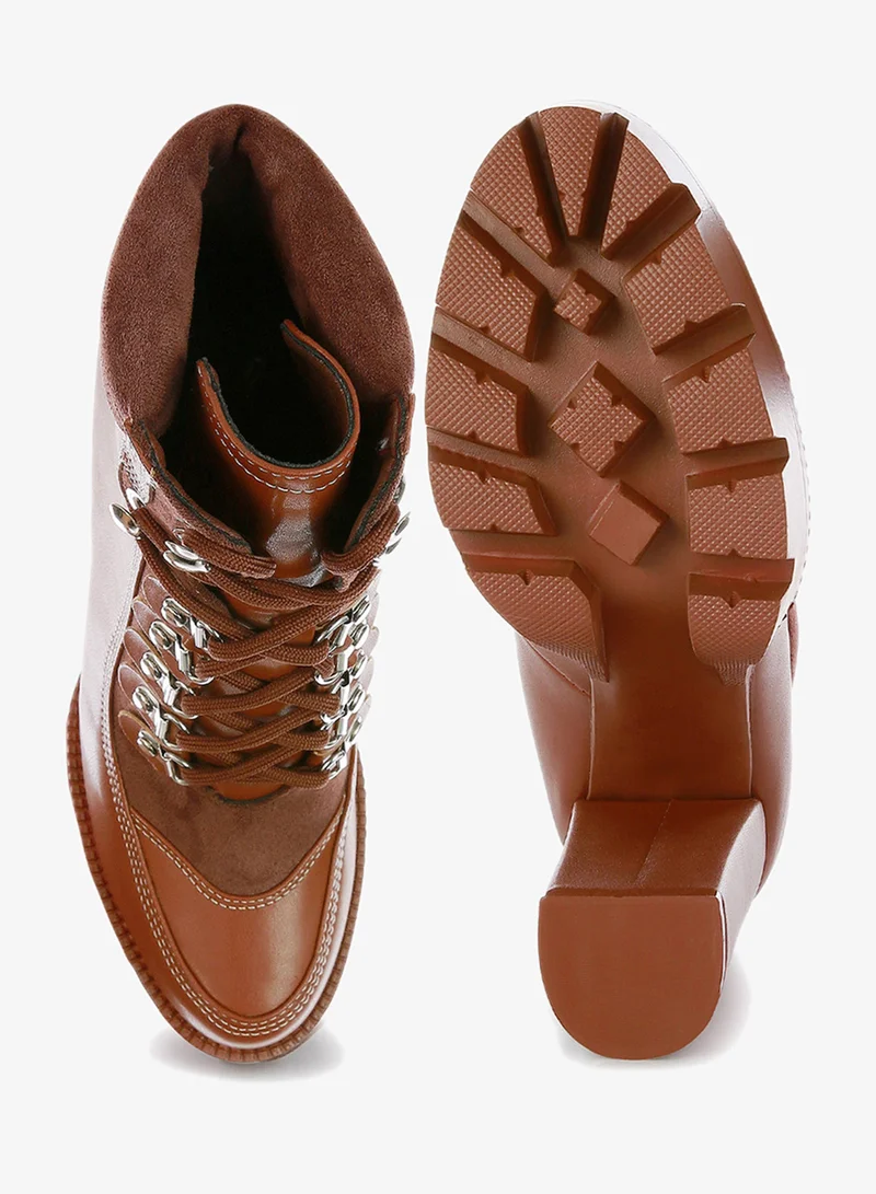 London Rag Tan and Brown High Heel Lace-Up Biker Boot in Tan Black for Women | Best Price UAE