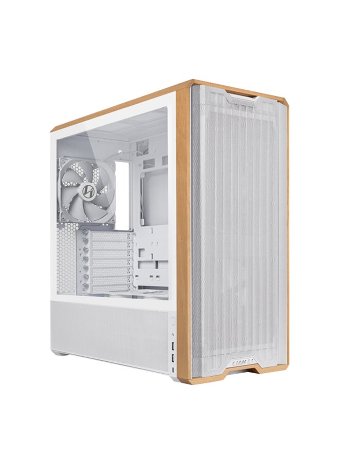 LIAN LI Lancool 217 Mid-Tower ATX PC Case, White with Light Walnut Wood Front Panel, 5 Pre-Installed PWM Fans, High Airflow Mesh Design, Back-Connect ATX Motherboard Support, Tempered Glass Side Panel, Tool-Less Design, L-Connect 3 & SignalRGB Compatible, USB 3.2 Gen 1 Type-A & USB Type-C Front I/O, Dust Filters Included, Cable Management Ready, White | LAN217W  - Image 1