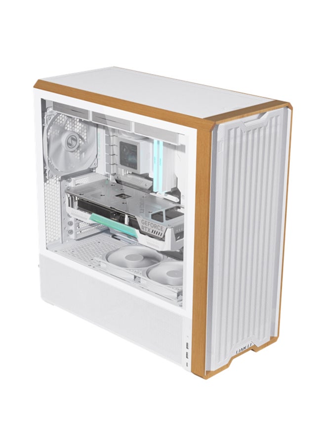 LIAN LI Lancool 217 Mid-Tower ATX PC Case, White with Light Walnut Wood Front Panel, 5 Pre-Installed PWM Fans, High Airflow Mesh Design, Back-Connect ATX Motherboard Support, Tempered Glass Side Panel, Tool-Less Design, L-Connect 3 & SignalRGB Compatible, USB 3.2 Gen 1 Type-A & USB Type-C Front I/O, Dust Filters Included, Cable Management Ready, White | LAN217W  - Image 2