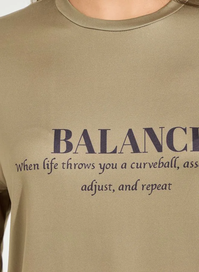 Styli Oversized Balance Slogan T-Shirt with Dropped Shoulder
