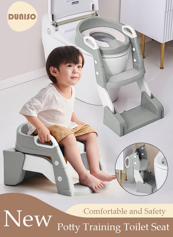 DUNISO Kids' Potty Training Toilet Seat with Step Stool Ladder,Toddlers-Comfortable Safe Potty Seat with Anti-Slip Pads Folding Ladder for Boys and Girls Silver Pvc - Image 1
