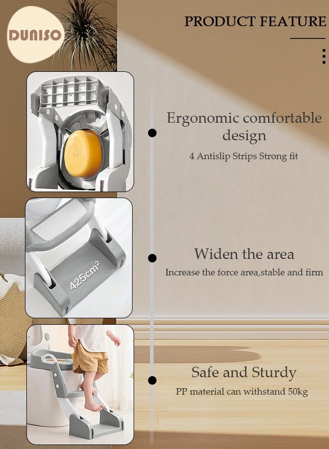 DUNISO Kids' Potty Training Toilet Seat with Step Stool Ladder,Toddlers-Comfortable Safe Potty Seat with Anti-Slip Pads Folding Ladder for Boys and Girls Silver Pvc - Image 2