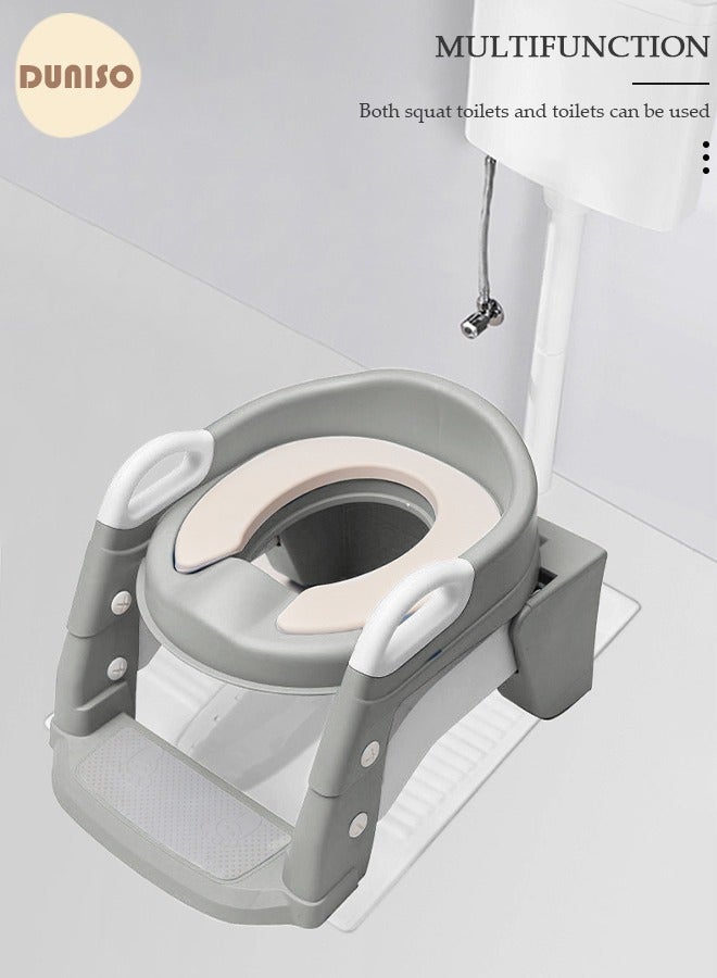 DUNISO Kids' Potty Training Toilet Seat with Step Stool Ladder,Toddlers-Comfortable Safe Potty Seat with Anti-Slip Pads Folding Ladder for Boys and Girls Silver Pvc - Image 3