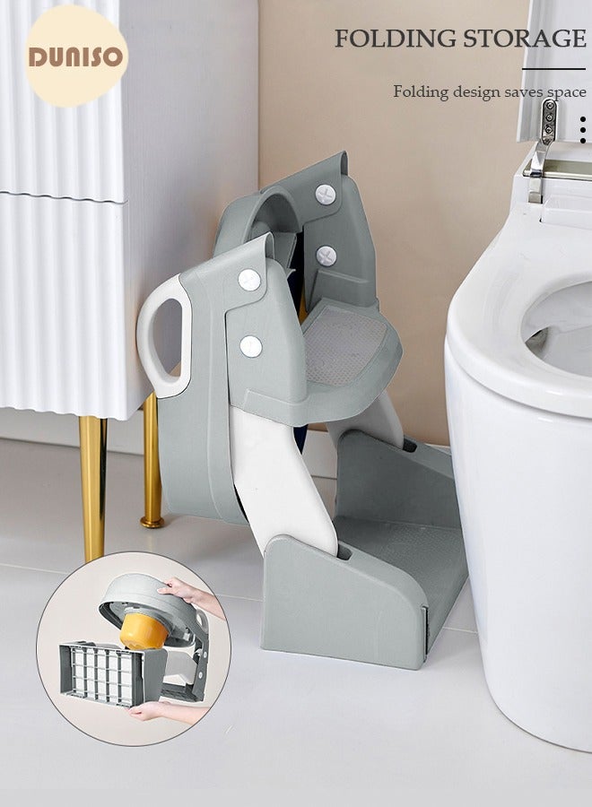 DUNISO Kids' Potty Training Toilet Seat with Step Stool Ladder,Toddlers-Comfortable Safe Potty Seat with Anti-Slip Pads Folding Ladder for Boys and Girls Silver Pvc - Image 5
