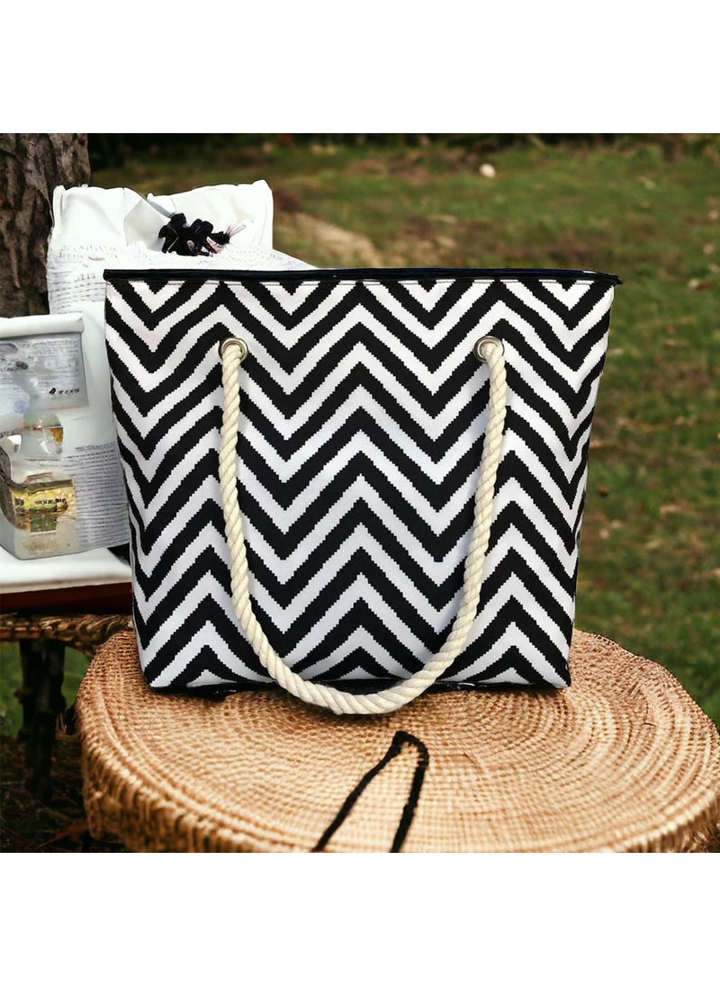 Ago Bag Black and White Zigzag Patterned Beach Bag - pzsku/Z7AD9EE1AD1320FA0582AZ/45/_/1730571717/36d505cf-02f0-4198-9414-8c22cdec3e98