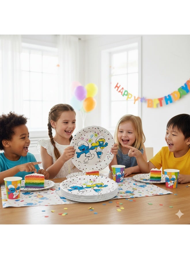 Ciao Smurfs Compostable Paper Plates – 23 cm Party Plates (Pack of 8) with Fun Dancing Smurfs Design - Image 2