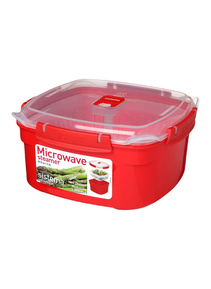 Sistema Medium Microwave Steamer 2.4L Food Storage Container with Steam Release Vent, BPA Free Microwave Steaming Box for Vegetables, Rice, Fish, Meal Prep & Healthy Cooking - Red - Image 1