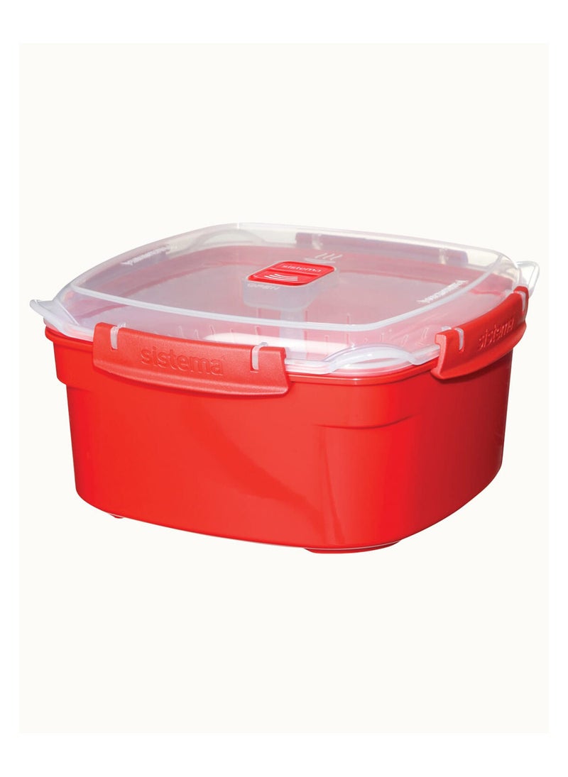 Sistema Medium Microwave Steamer 2.4L Food Storage Container with Steam Release Vent, BPA Free Microwave Steaming Box for Vegetables, Rice, Fish, Meal Prep & Healthy Cooking - Red - Image 2