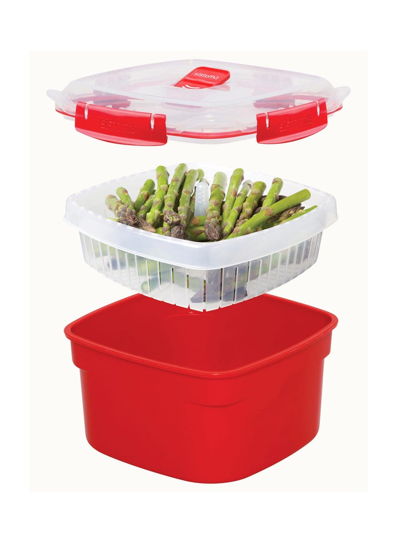 Sistema Medium Microwave Steamer 2.4L Food Storage Container with Steam Release Vent, BPA Free Microwave Steaming Box for Vegetables, Rice, Fish, Meal Prep & Healthy Cooking - Red - Image 5