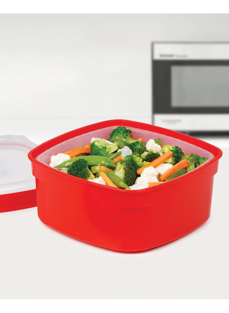 Sistema Medium Microwave Steamer 2.4L Food Storage Container with Steam Release Vent, BPA Free Microwave Steaming Box for Vegetables, Rice, Fish, Meal Prep & Healthy Cooking - Red - Image 4