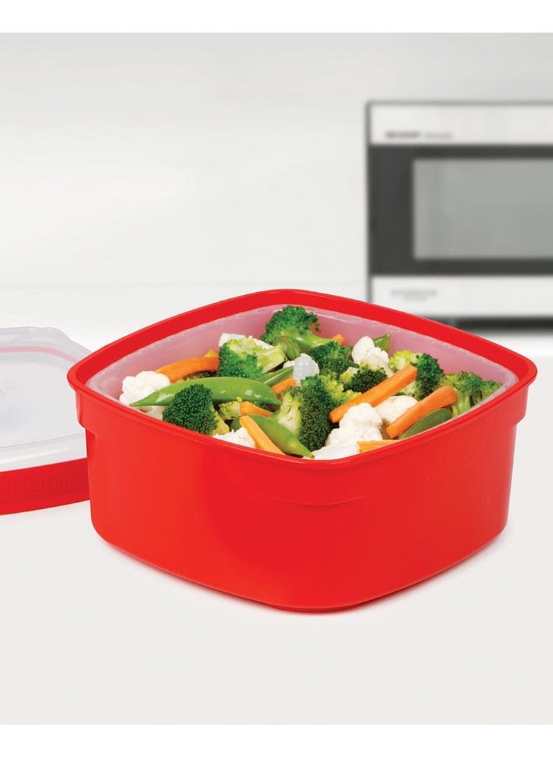 Sistema Medium Microwave Steamer 2.4L Food Storage Container with Steam Release Vent, BPA Free Microwave Steaming Box for Vegetables, Rice, Fish, Meal Prep & Healthy Cooking - Red - Image 5