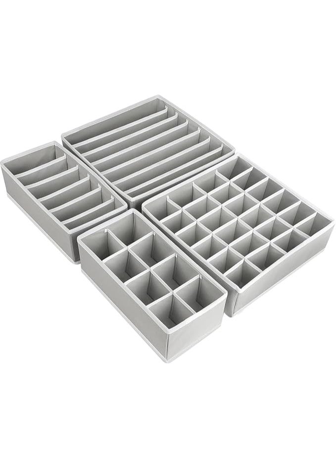 4-Piece Foldable Drawer Organizers, Minimalist Fabric Wardrobe Organiser, Space-Saving Underwear Storage Box for Shirts, Ties, Socks, Bras, Underwear (Grey) - Image 1