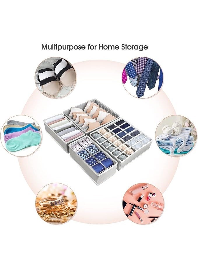 4-Piece Foldable Drawer Organizers, Minimalist Fabric Wardrobe Organiser, Space-Saving Underwear Storage Box for Shirts, Ties, Socks, Bras, Underwear (Grey) - Image 5