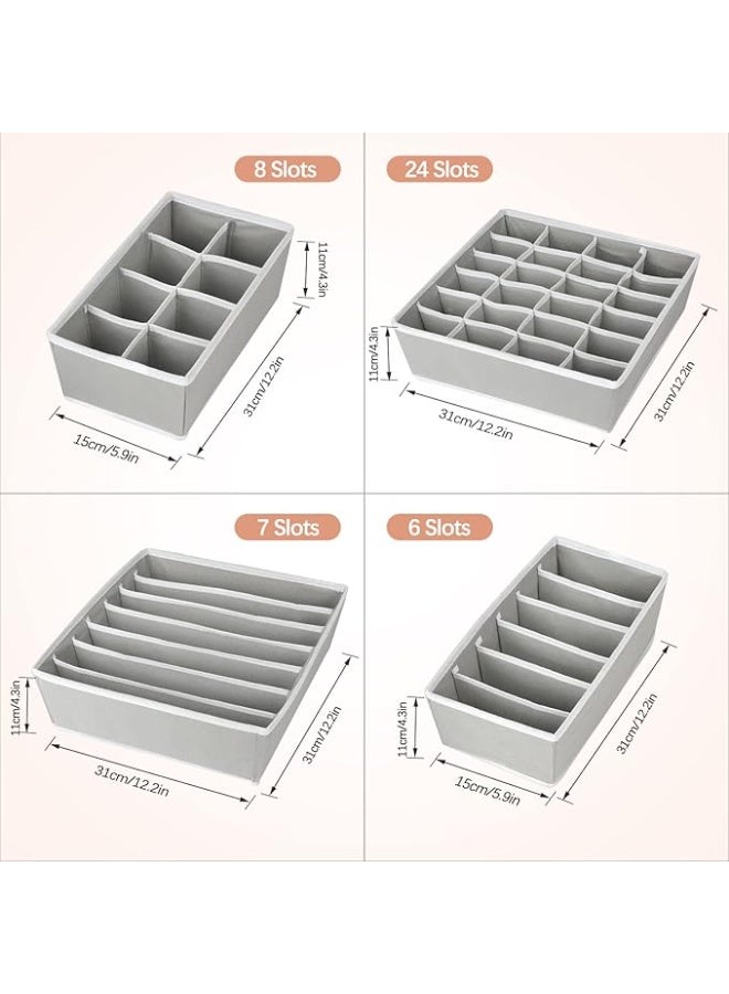 4-Piece Foldable Drawer Organizers, Minimalist Fabric Wardrobe Organiser, Space-Saving Underwear Storage Box for Shirts, Ties, Socks, Bras, Underwear (Grey) - Image 2