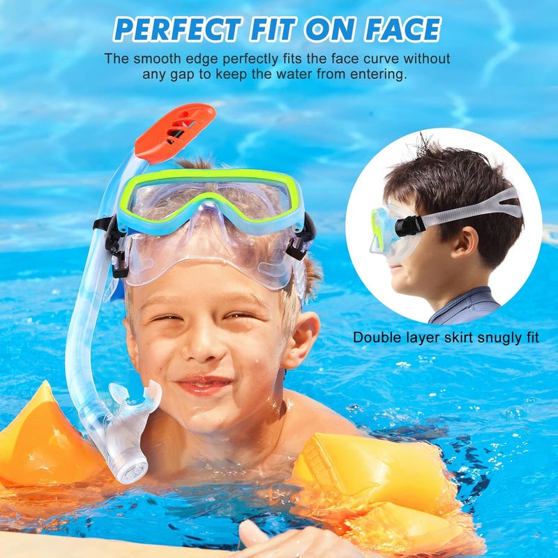 KUYOU Kids Snorkel Set, Children Anti-Fog Diving Mask Swimming Goggles Dry Top Snorkel Equipment Snorkeling Packages Swimming Gear for Youth Boys Girls Age 5-10 - Image 4
