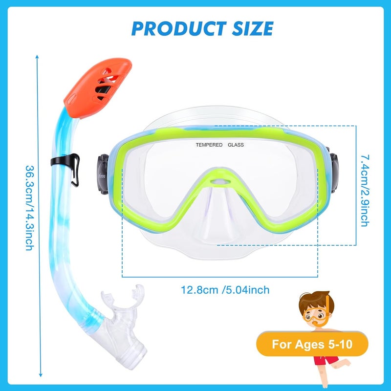 KUYOU Kids Snorkel Set, Children Anti-Fog Diving Mask Swimming Goggles Dry Top Snorkel Equipment Snorkeling Packages Swimming Gear for Youth Boys Girls Age 5-10 - Image 2