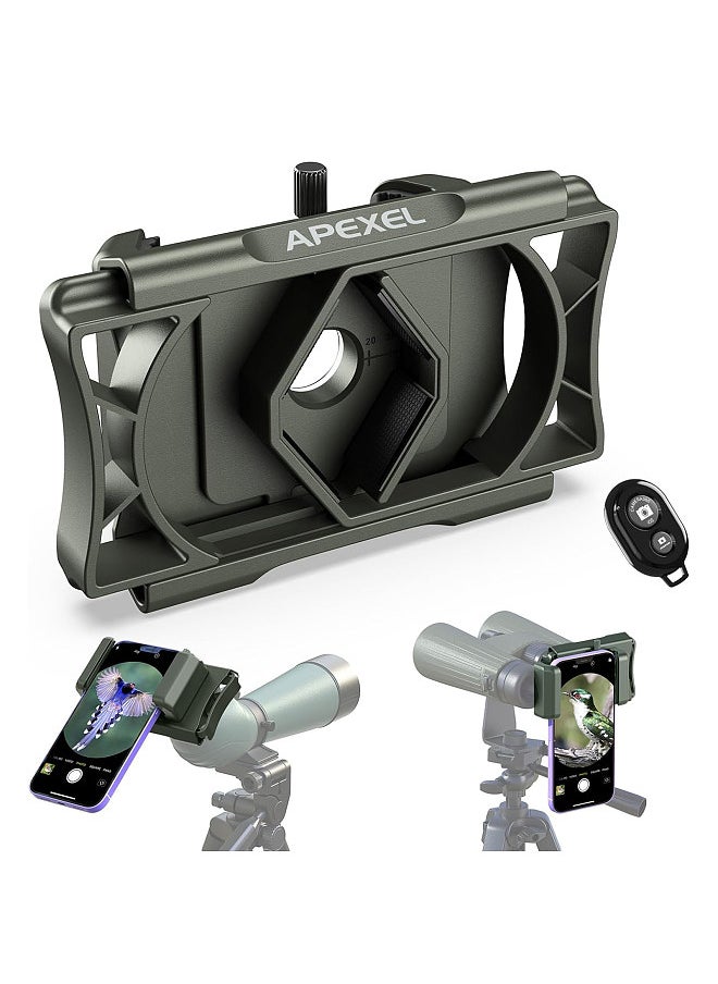 APEXEL APL-F002X Telescope Phone Adapter 360° Rotatable Phone Mount for Telescope Phone Holder for Monocular Microscope Spotting Binocular Photo Adapter Smartphone Digiscoping Adapter with Remote Shutter  - Image 1