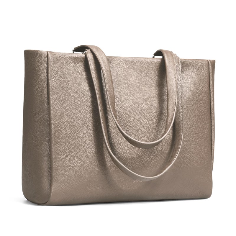 befen Genuine Leather Tote Bag for Women Work, Woman Satchel Purse Shoulder Bags Handbag with Water Cup Holder for Daily & Travel Taupe - Image 1
