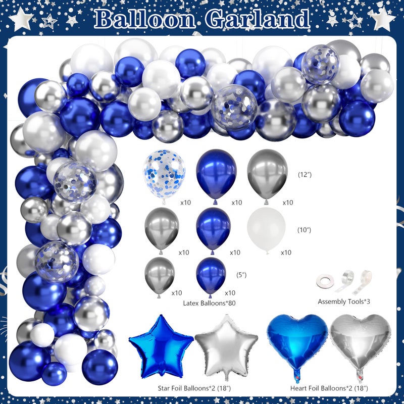 THAWAY Retirement Party Decorations for Men Women 109Pcs Blue Silver Happy Retirement Decorations Include Banner Backdrop Balloons Sash Hanging Swirls Pompoms Tablecloth Honeycomb Centerpiece(Blue Silver) - Image 3