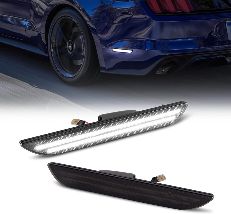Gempro LED Side Marker Lights for Ford Mustang 2015-2023 Rear White Fender Marker Reflectors Lamps Smoked Len, 2PCS - Image 1