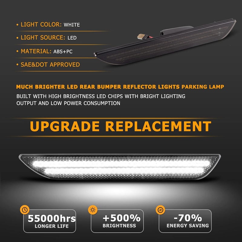 Gempro LED Side Marker Lights for Ford Mustang 2015-2023 Rear White Fender Marker Reflectors Lamps Smoked Len, 2PCS - Image 2