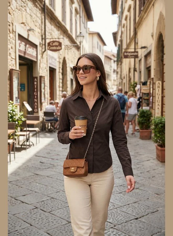 ليلا Lela Cotton Slim Fit Classic Collar Shirt Women's SHIRT 6777423