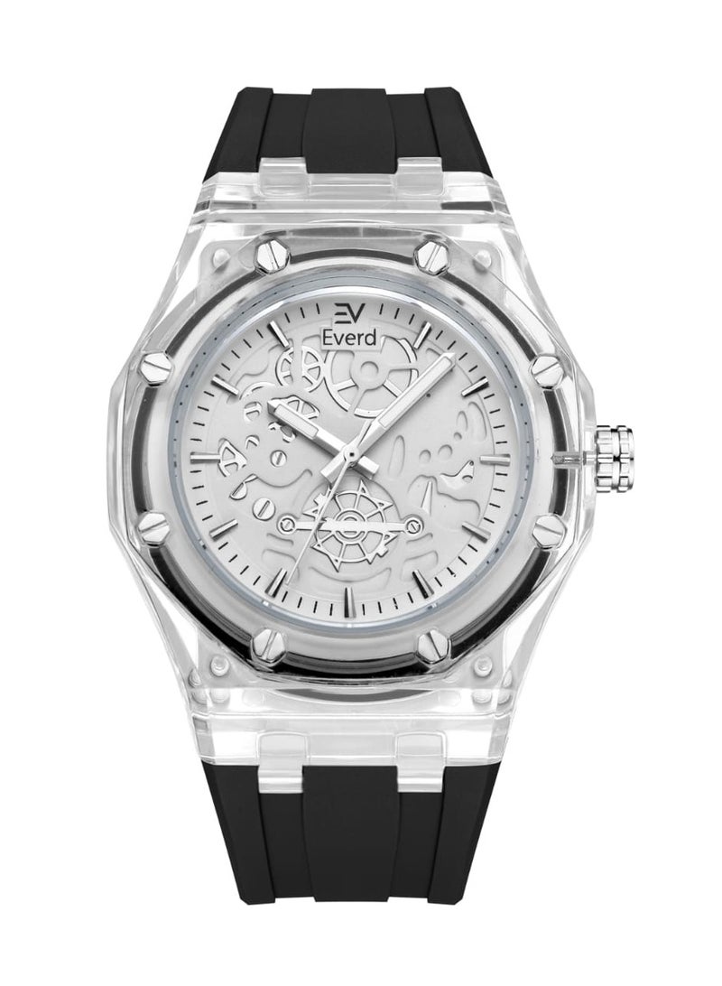 ساعة ايفرد الحديثة رجالية بسوار ربر وميناء شفافة