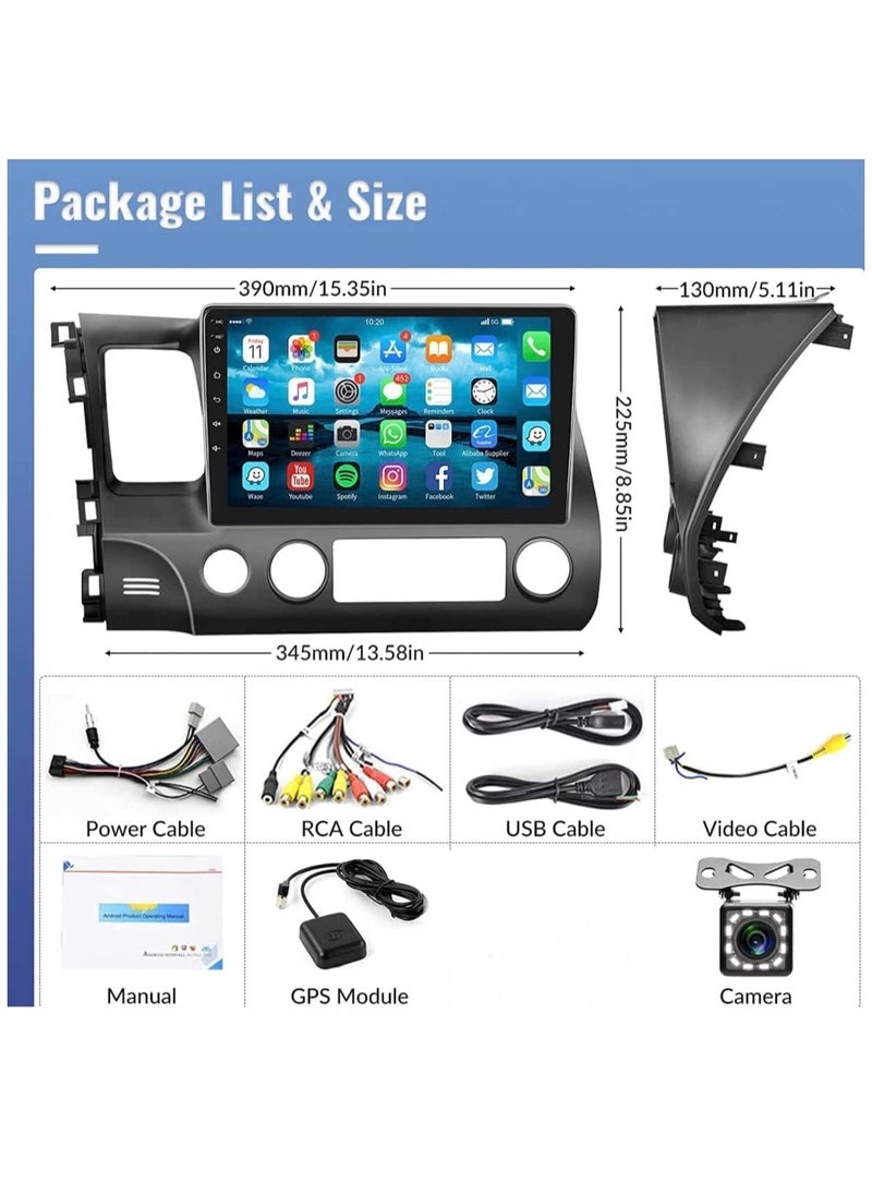 SHEZA STAR - Android Screen For Honda Civic 2006 To 2011 2GB RAM 32GB Memory Support Apple Carplay Android Auto Full HD Touch Screen 10 Inch built In Bluetooth USB Radio WiFi Play Store Backup Camera included - Image 1