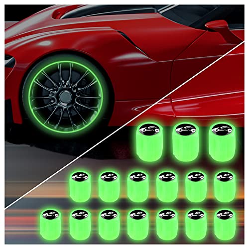 Aokdom 16PCS Fluorescent Tire Valve Stem CapsLuminous Auto Wheel Air Valve CapUniversal Decoration Accessories for CarSUVBicycleTrucksMotorcyclesCool Car Gifts CarGreen16pcs - Image 1