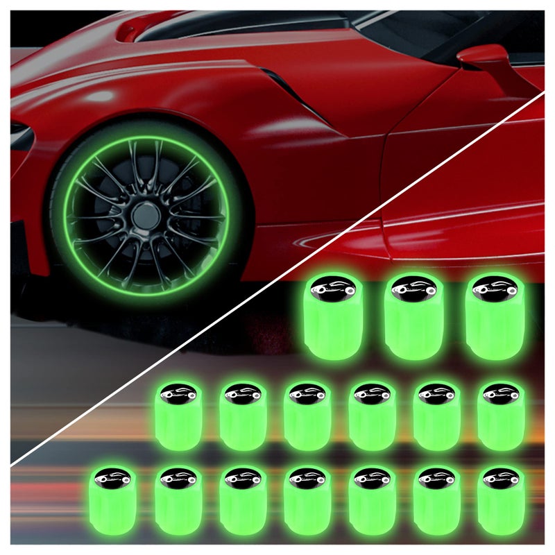 Aokdom 16PCS Fluorescent Tire Valve Stem CapsLuminous Auto Wheel Air Valve CapUniversal Decoration Accessories for CarSUVBicycleTrucksMotorcyclesCool Car Gifts CarGreen16pcs - Image 3