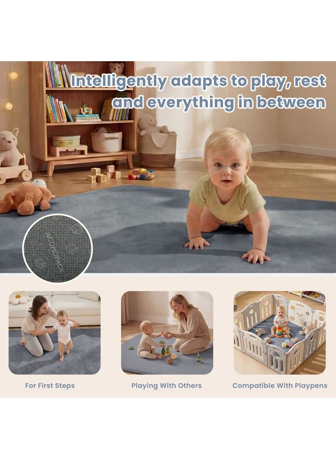 ACOMOPACK 1.3" Thick Baby Play Mat for Floor 50x50"-Memory Foam Water-Repellent Playpen Mat for Tummy Time,Non-Slip Soft Velvet Nursery Rug for Kids,Toddlers,Infants Crawling（Grey） - Image 5