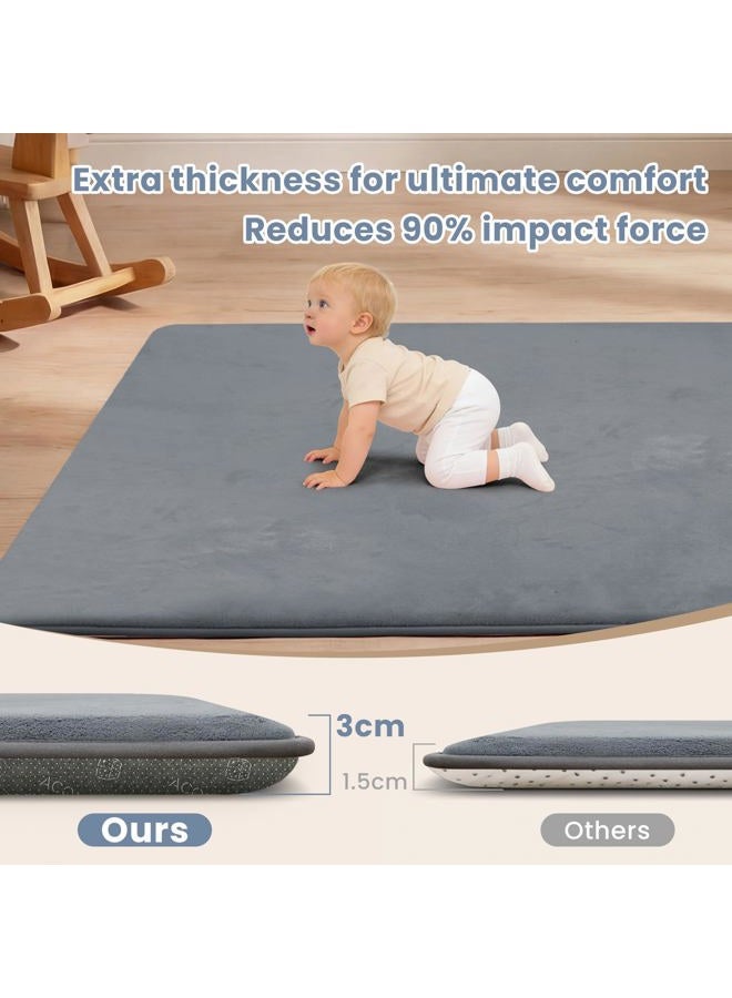 ACOMOPACK 1.3" Thick Baby Play Mat for Floor 50x50"-Memory Foam Water-Repellent Playpen Mat for Tummy Time,Non-Slip Soft Velvet Nursery Rug for Kids,Toddlers,Infants Crawling（Grey） - Image 3