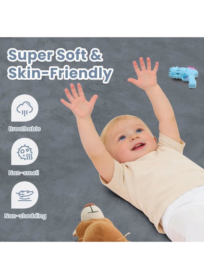 ACOMOPACK 1.3" Thick Baby Play Mat for Floor 50x50"-Memory Foam Water-Repellent Playpen Mat for Tummy Time,Non-Slip Soft Velvet Nursery Rug for Kids,Toddlers,Infants Crawling（Grey） - Image 4