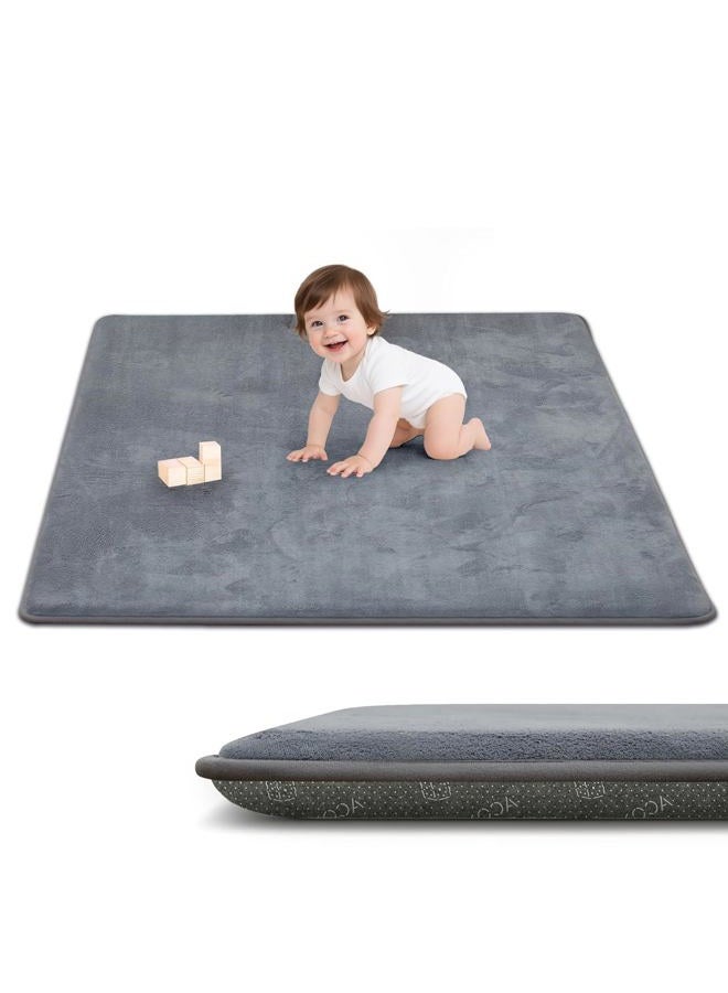 ACOMOPACK 1.3" Thick Baby Play Mat for Floor 50x50"-Memory Foam Water-Repellent Playpen Mat for Tummy Time,Non-Slip Soft Velvet Nursery Rug for Kids,Toddlers,Infants Crawling（Grey） - Image 1