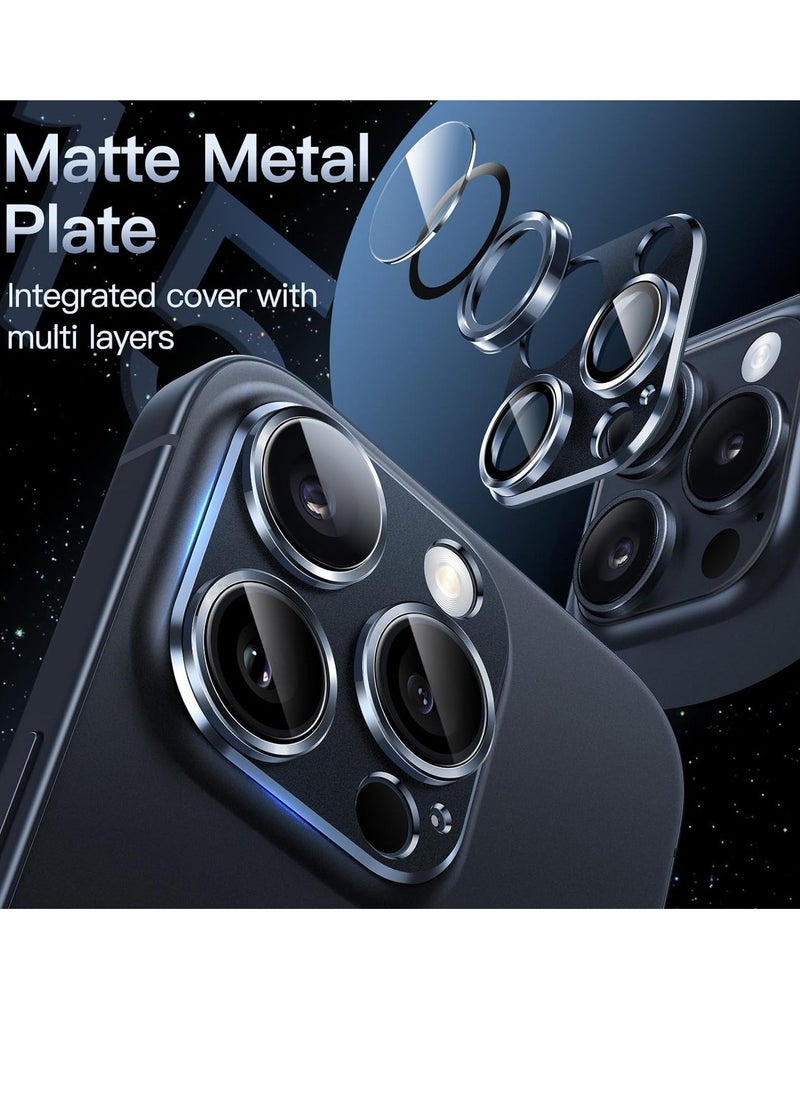 Raxoom Camera Lens Protector for iPhone 15 Pro 6.1-Inch and iPhone 15 Pro Max 6.7-Inch, Full Coverage 9H Tempered Glass Ring Cover, Matte Metal Plate, Case Friendly, 1-Pack (Blue) - Image 2