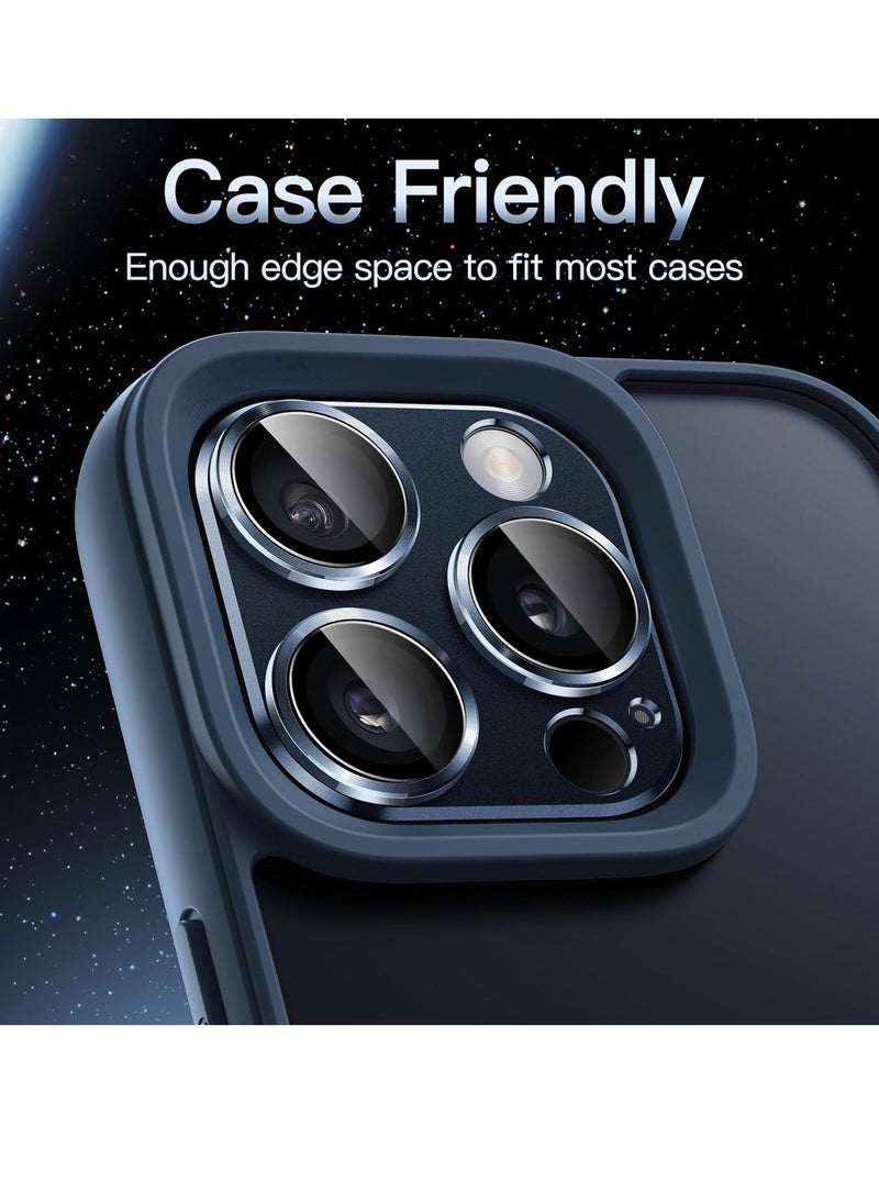 Raxoom Camera Lens Protector for iPhone 15 Pro 6.1-Inch and iPhone 15 Pro Max 6.7-Inch, Full Coverage 9H Tempered Glass Ring Cover, Matte Metal Plate, Case Friendly, 1-Pack (Blue) - Image 5