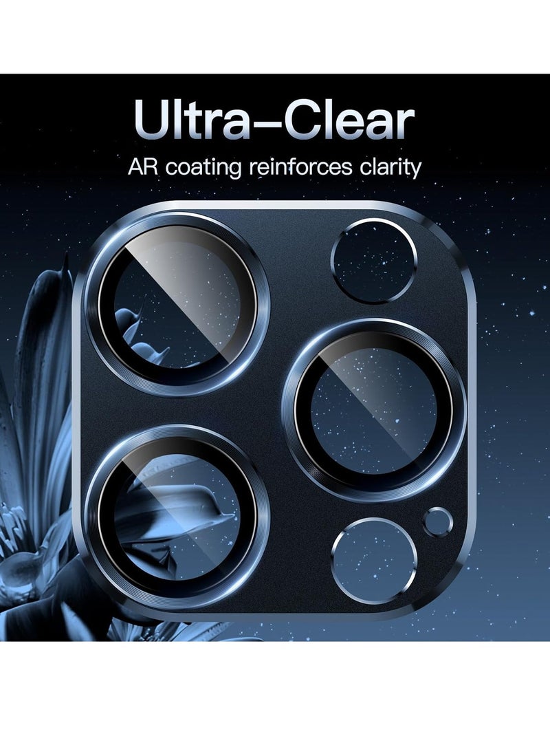 Raxoom Camera Lens Protector for iPhone 15 Pro 6.1-Inch and iPhone 15 Pro Max 6.7-Inch, Full Coverage 9H Tempered Glass Ring Cover, Matte Metal Plate, Case Friendly, 1-Pack (Blue) - Image 4