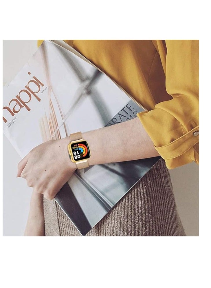 strap for Mi Watch 2 Lite Bracelet, Stainless Steel Woven Mesh Watch Strap with Frame for Watch 2 Lite.Gold - Image 3