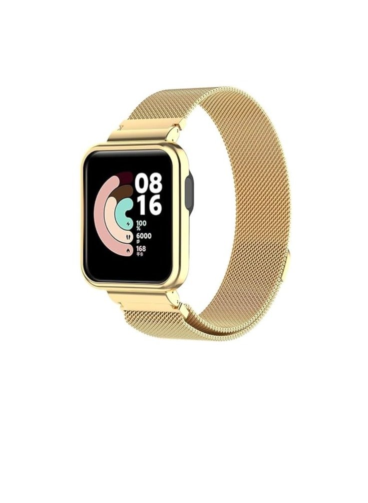 strap for Mi Watch 2 Lite Bracelet, Stainless Steel Woven Mesh Watch Strap with Frame for Watch 2 Lite.Gold - Image 1