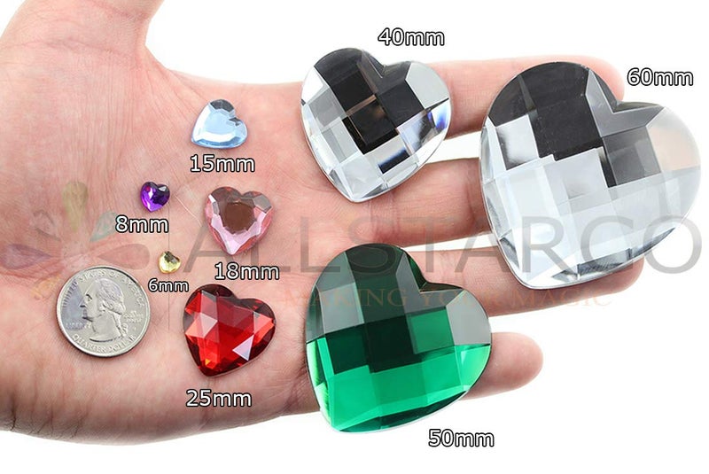 Allstarco KraftGenius Allstarco 8mm 5/16" Assorted Colors Heart Rhinestones Acrylic Gems Flat Back for Card Making Embelishments - 200 Pcs - Image 4